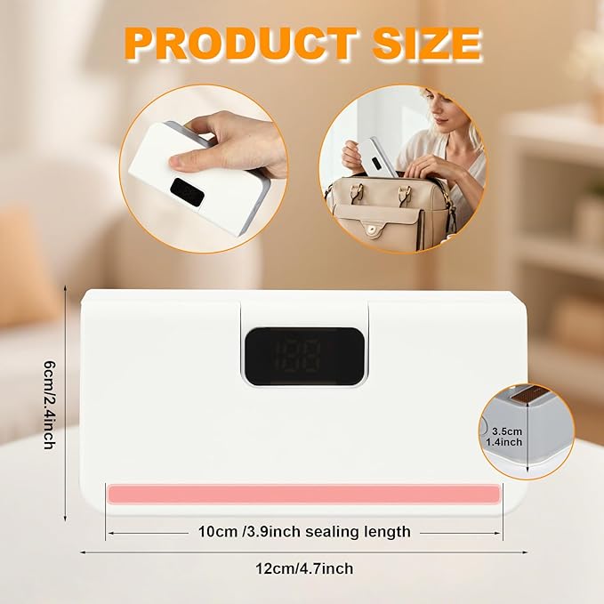 Plastic Mini Semi-Automatic Sealer Machine Multiple Sealing Modes Rechargeable Battery 2-16s Capacity for Food Storage