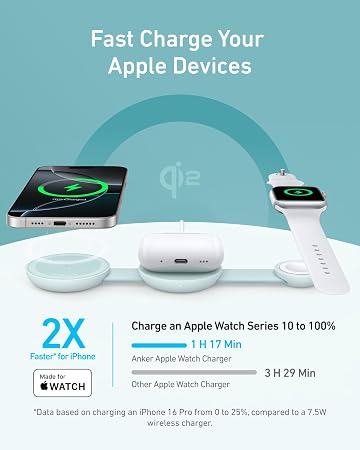 MagSafe Compatible MagGo UFO 3-in-1 Charger,Wireless Charging Station, 15W Qi2 Certified, Foldable Travel Charging Pad, for iPhone 17/16/15/14, AirPods, Apple Watch (Not a Power Bank)