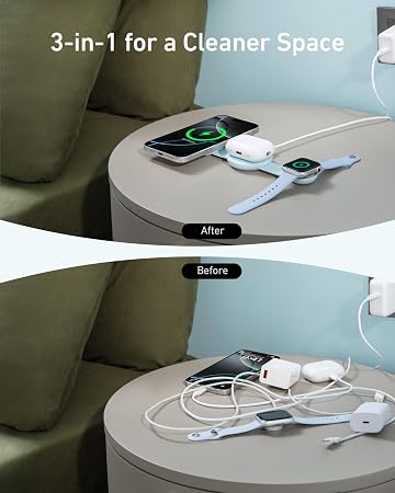 MagSafe Compatible MagGo UFO 3-in-1 Charger,Wireless Charging Station, 15W Qi2 Certified, Foldable Travel Charging Pad, for iPhone 17/16/15/14, AirPods, Apple Watch (Not a Power Bank)