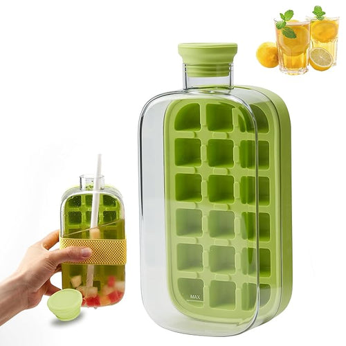 2-in-1 Ice Cube Tray with Water Bottle, Silicone Press Mould, 800ml,