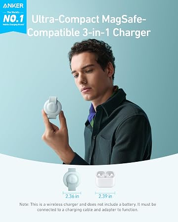 MagSafe Compatible MagGo UFO 3-in-1 Charger,Wireless Charging Station, 15W Qi2 Certified, Foldable Travel Charging Pad, for iPhone 17/16/15/14, AirPods, Apple Watch (Not a Power Bank)