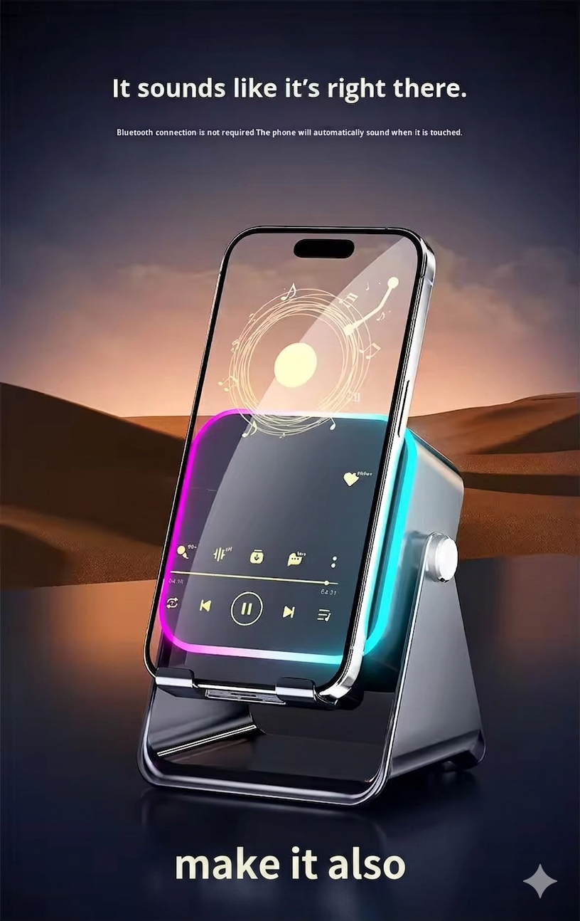 5-in-1 Wireless Induction Speaker Stand | RGB Lights | Stereo Sound | 5000mAh Battery
