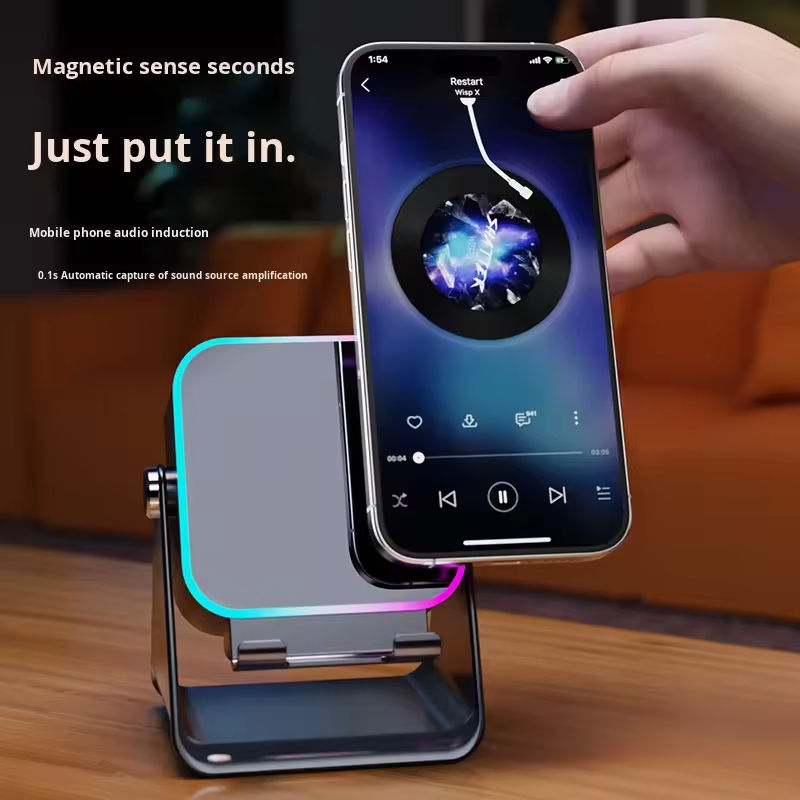 5-in-1 Wireless Induction Speaker Stand | RGB Lights | Stereo Sound | 5000mAh Battery