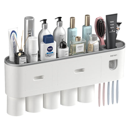 Bathroom Organizer Storage Accessories Wall Mounted Toothbrush Holders with Toothpaste Dispenser