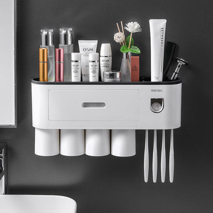 Bathroom Organizer Storage Accessories Wall Mounted Toothbrush Holders with Toothpaste Dispenser