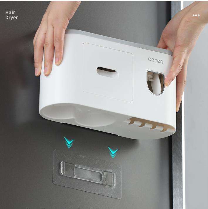 Bathroom Organizer Storage Accessories Wall Mounted Toothbrush Holders with Toothpaste Dispenser