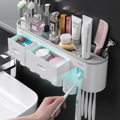 Bathroom Organizer Storage Accessories Wall Mounted Toothbrush Holders with Toothpaste Dispenser