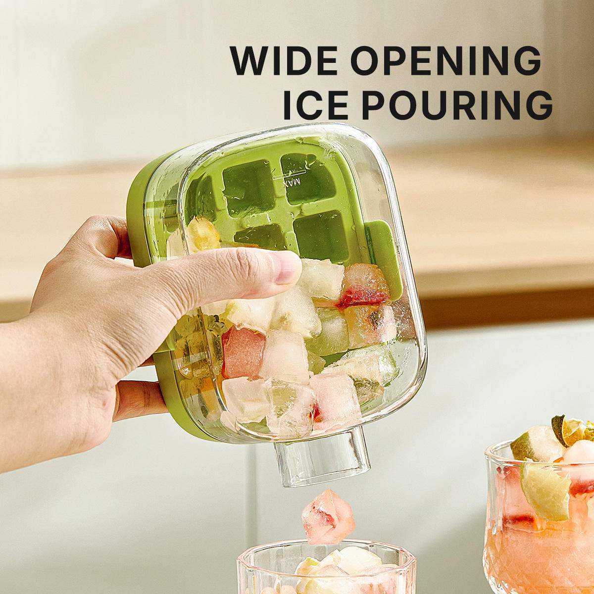 2-in-1 Ice Cube Tray with Water Bottle, Silicone Press Mould, 800ml,
