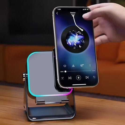 5-in-1 Wireless Induction Speaker Stand | RGB Lights | Stereo Sound | 5000mAh Battery